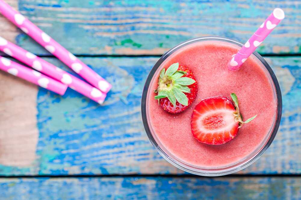 image Smoothie Fraise Framboise et Pêche Jaune