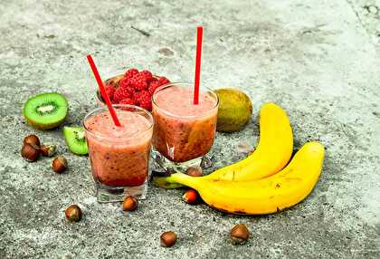 Smoothie Banane Kiwi Framboise Noisette